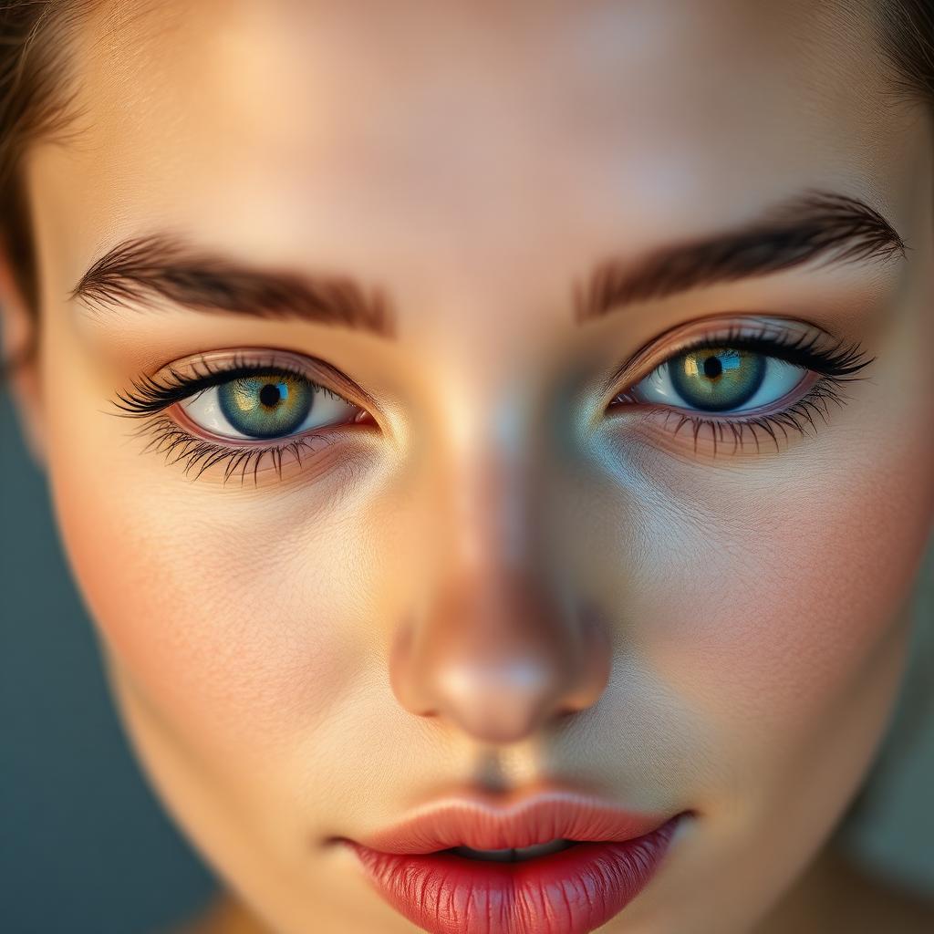 Close-up beauty portrait of a woman with glowing dewy skin.
