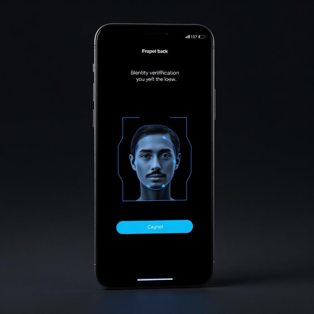 Smartphone displaying the CycurID facial verification interface, dark UI.