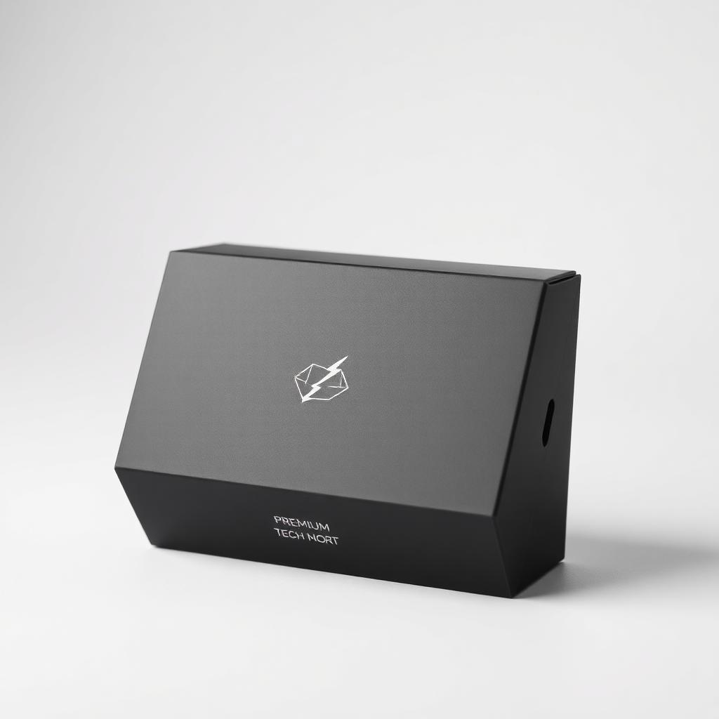 Premium matte black product packaging box with minimal Storhm brand mark on a white studio background.